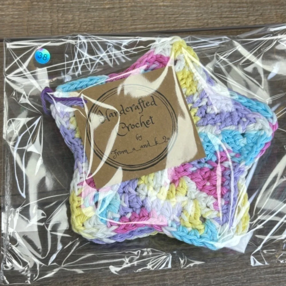 Pastel Star Cup Mug‎ Coasters Set of 4 Handcrafted Crochet by Seller Cotton
